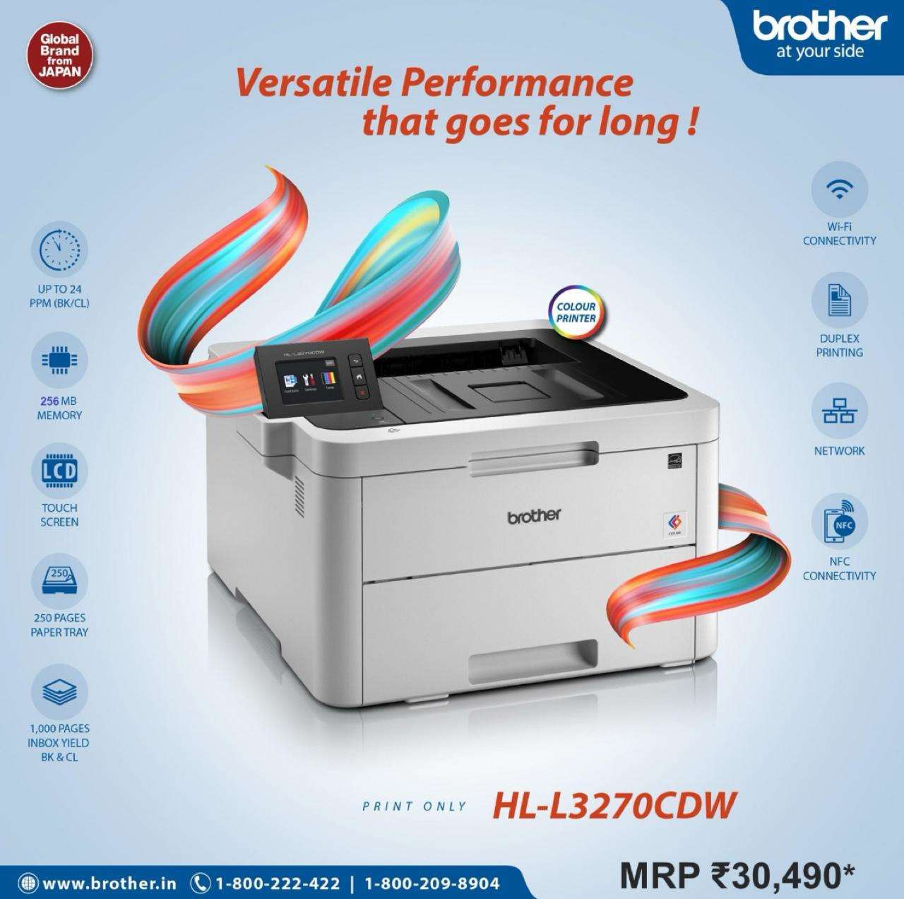 Brother HL-L3270CDW: Wireless Colour LED Printer, Duplex NFC Mobile Print BROTHER