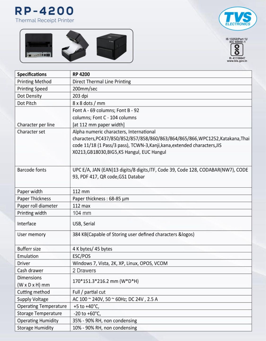 TVS RP 4200 Thermal Receipt Printer TVS ELECTRONICS