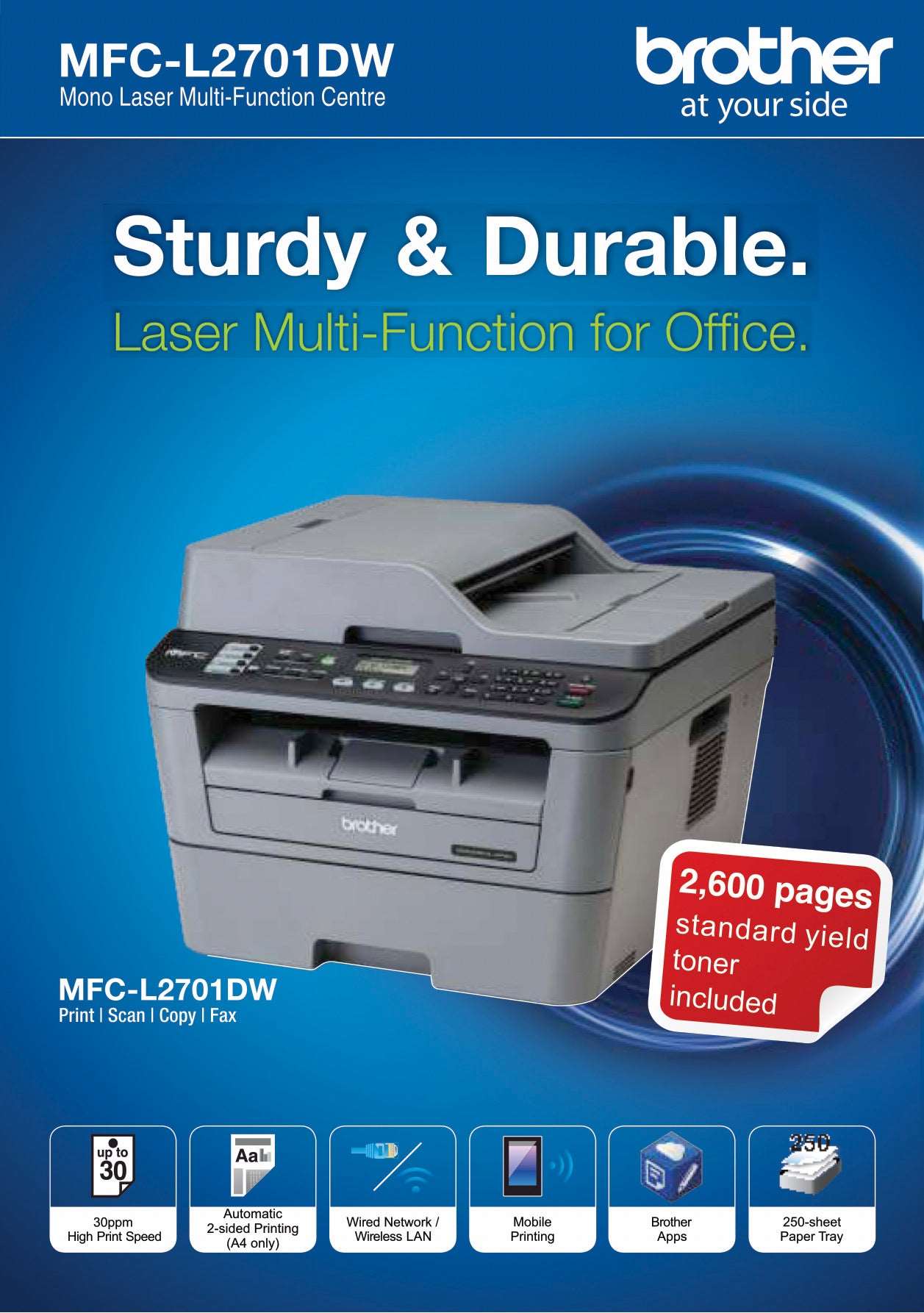 Brother MFC-L2701DW All in One Laser Printer ( Monochrome ) BROTHER