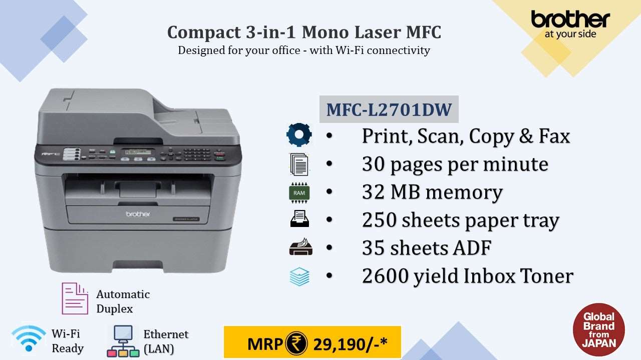 Brother MFC-L2701DW All in One Laser Printer ( Monochrome ) BROTHER