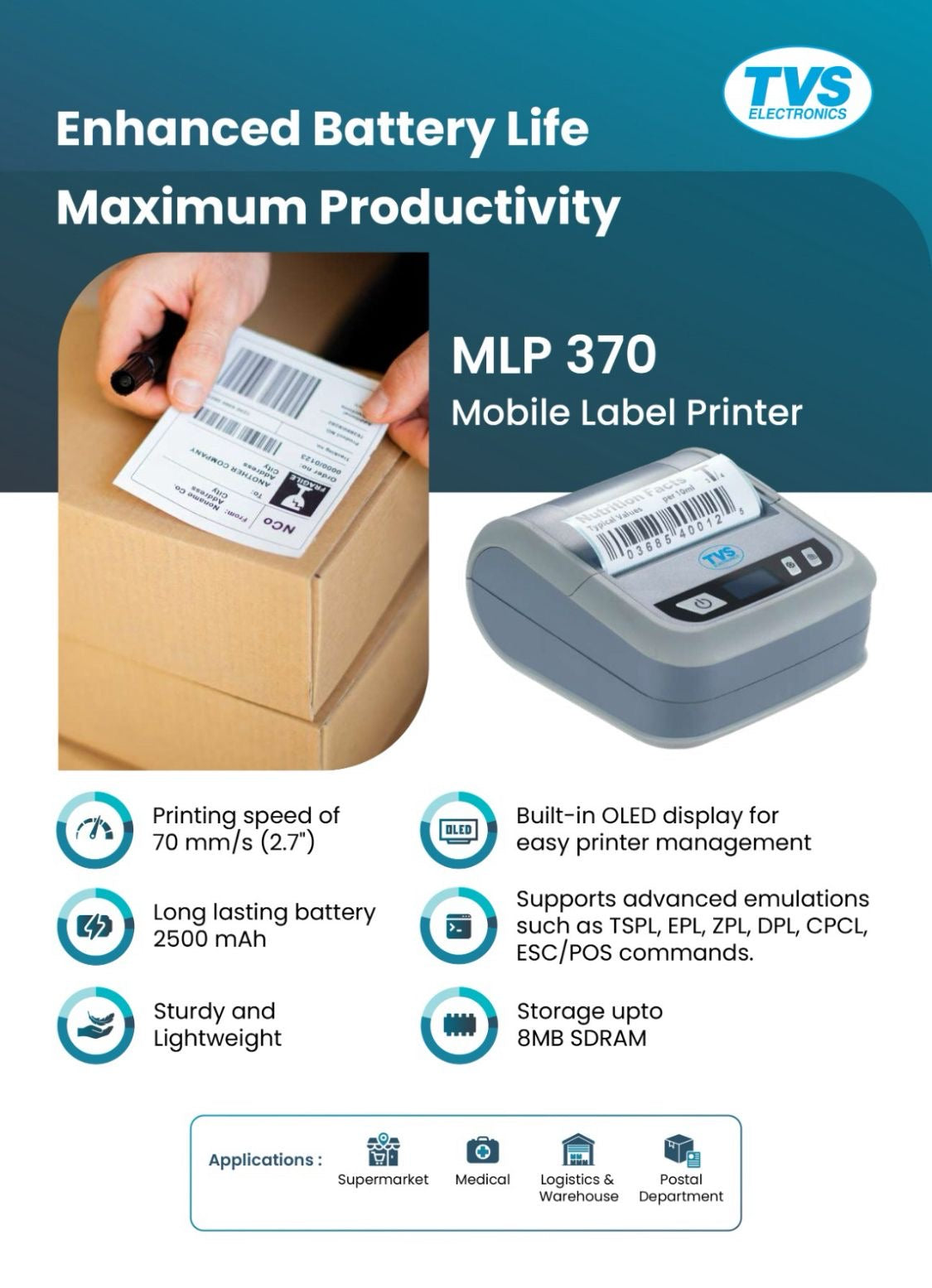 TVS Mobile Label Printer MLP 370 TVS ELECTRONICS