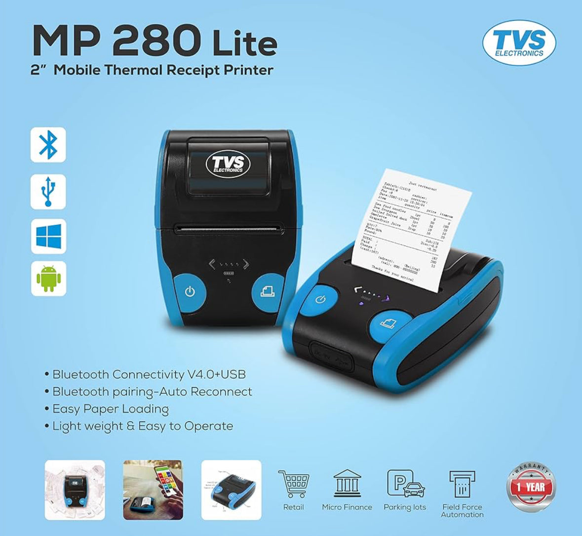 TVS MP 280 Lite Mobile Printer TVS ELECTRONICS