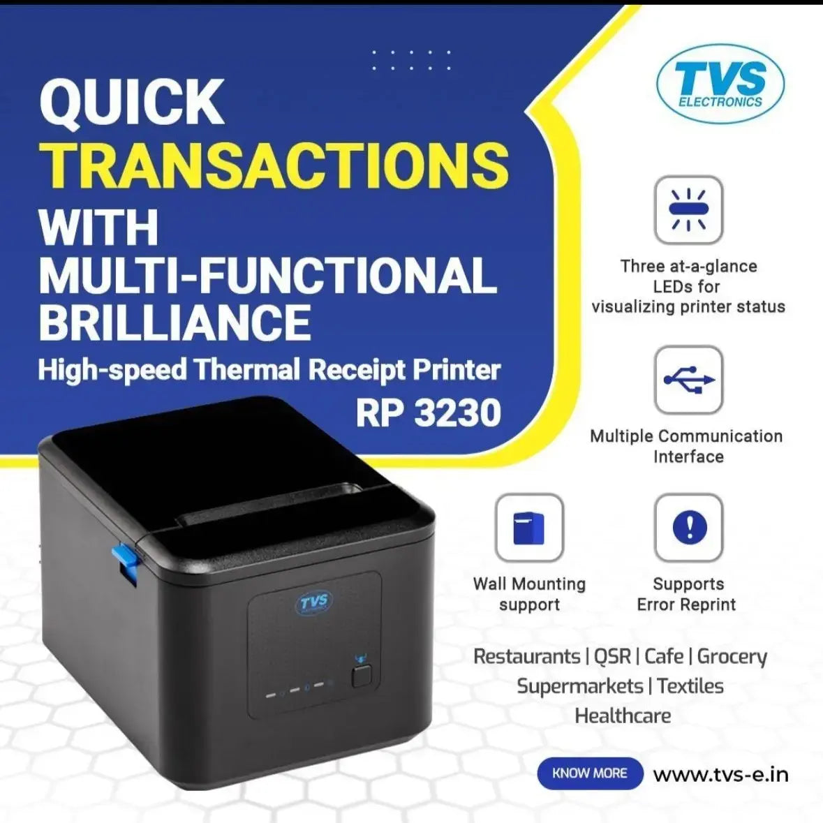 TVS RP 3230 Receipt Printer 3", 203 DPI Thermal Line Printer TVS ELECTRONICS