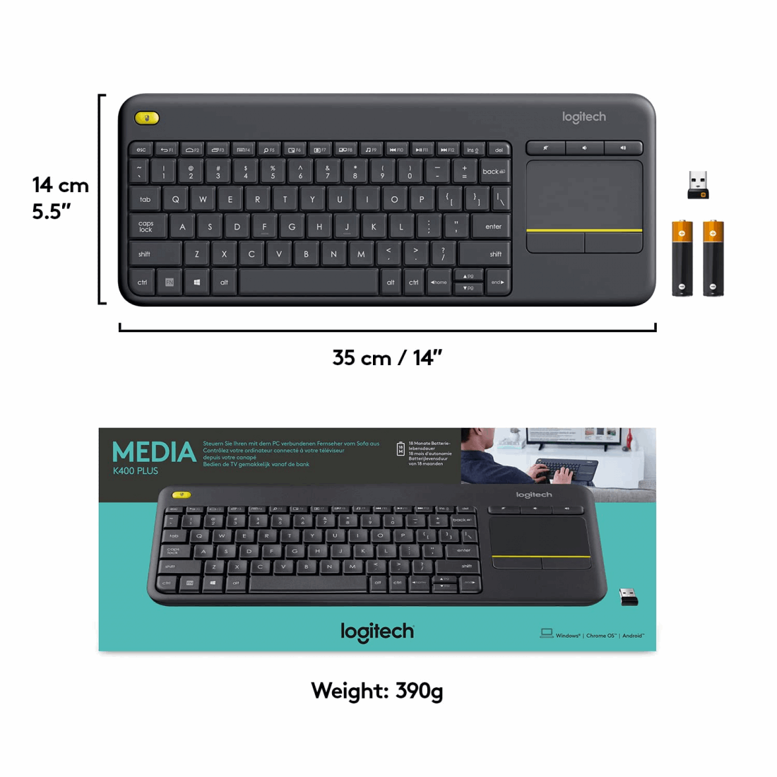 Logitech Keyboard WiFi Touchpad K400plus Logitech