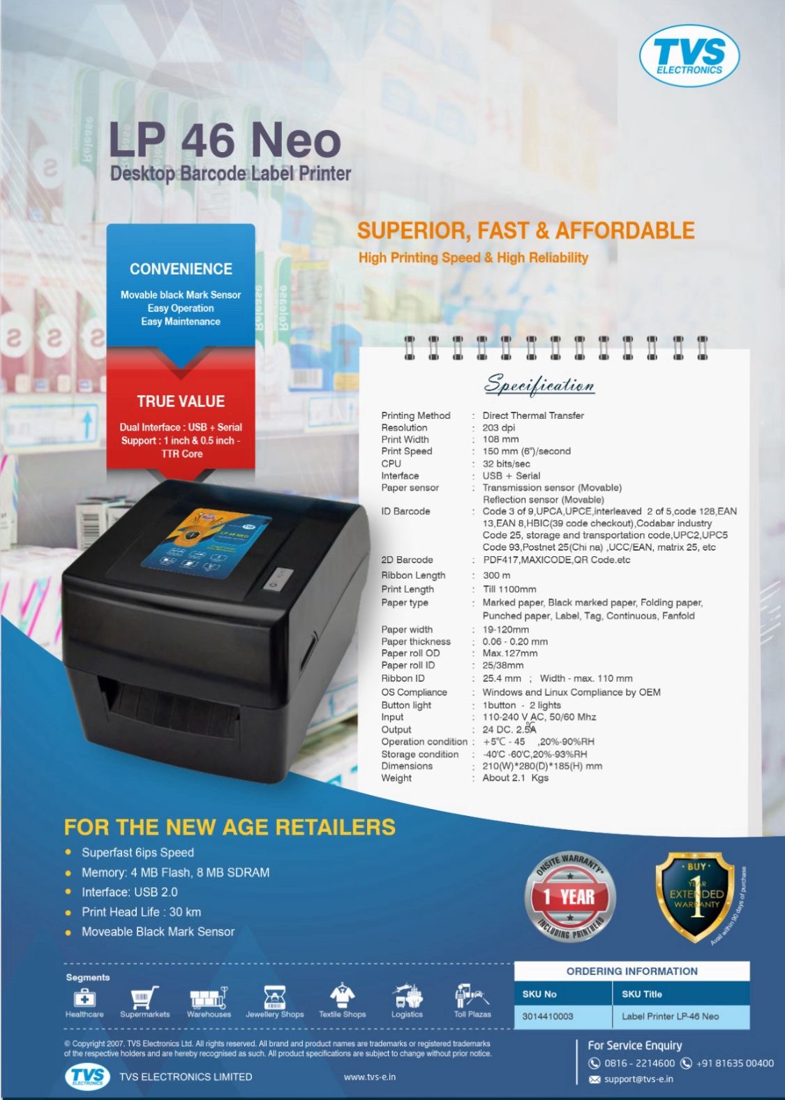 TVS LP 46 NEO Barcode Printer TVS ELECTRONICS