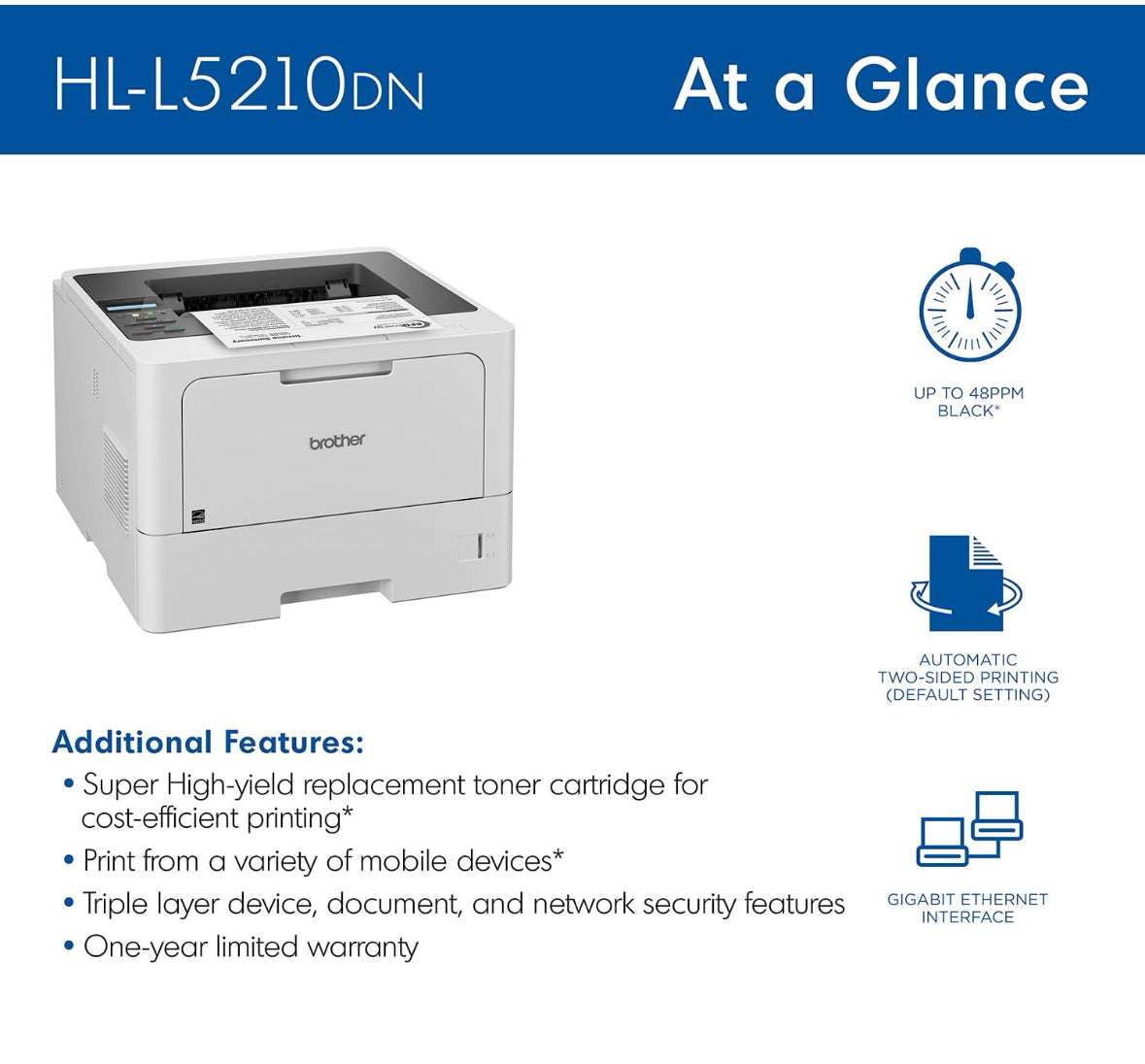 Brother HL-L5210DN Single Function Laser Printer BROTHER