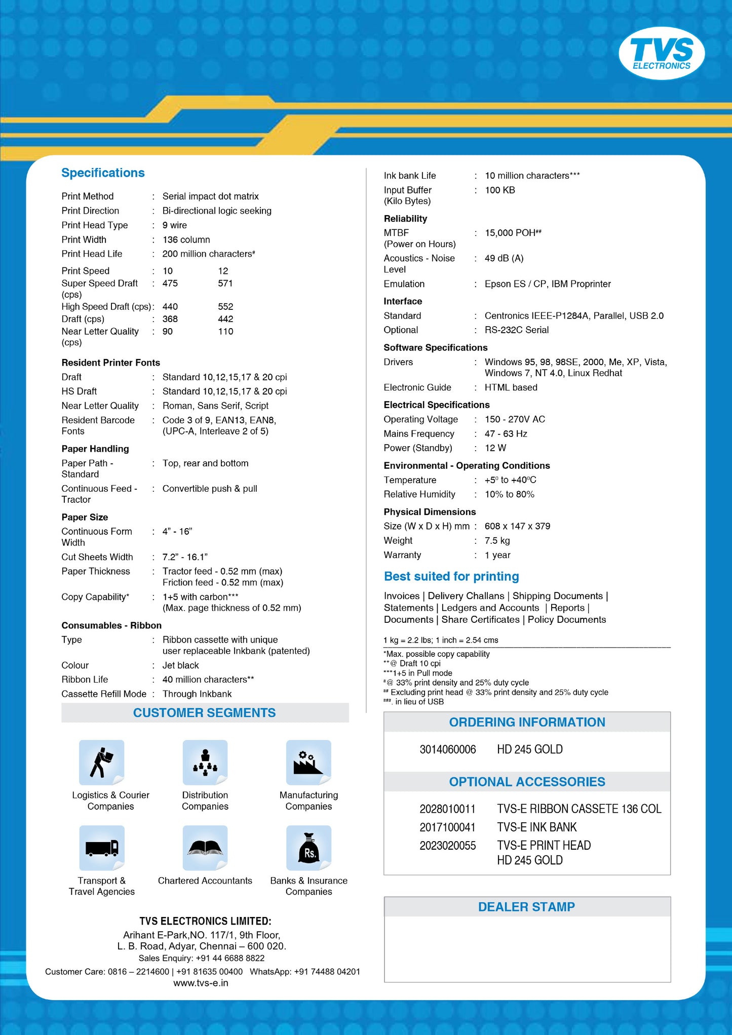 TVS HD 245 GOLD Dot Matrix Printer TVS ELECTRONICS