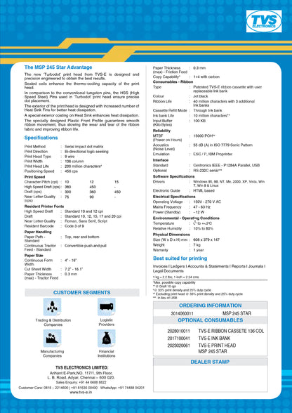 TVS MSP 245 STAR Dot Matrix Printer TVS ELECTRONICS