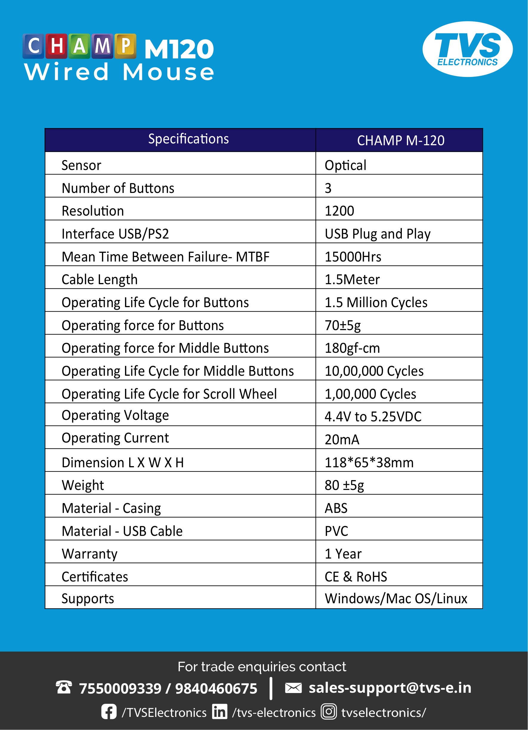 TVS CHAMP M120 Mouse TVS ELECTRONICS