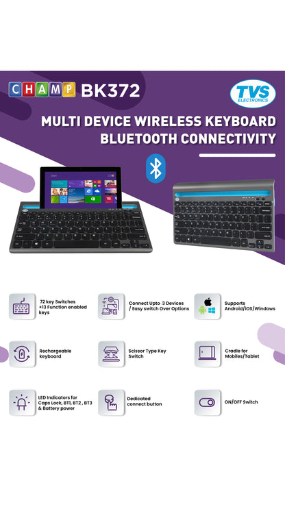 TVS Champ BK372 - Multi Device Wireless Bluetooth Keyboard TVS ELECTRONICS