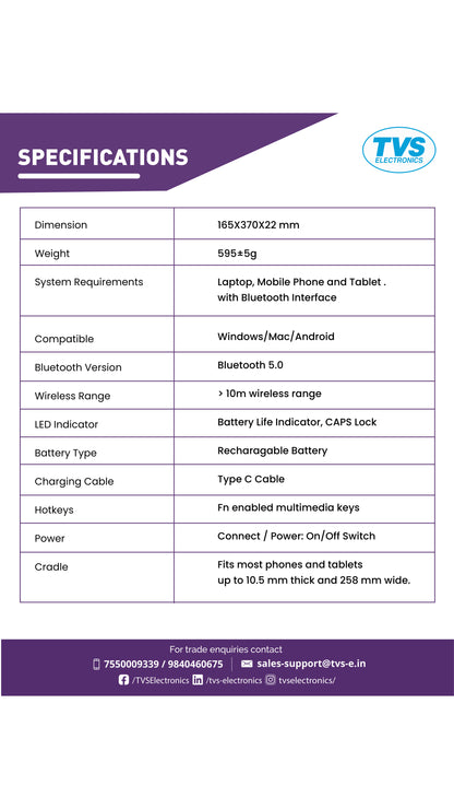 TVS Champ BK372 - Multi Device Wireless Bluetooth Keyboard TVS ELECTRONICS