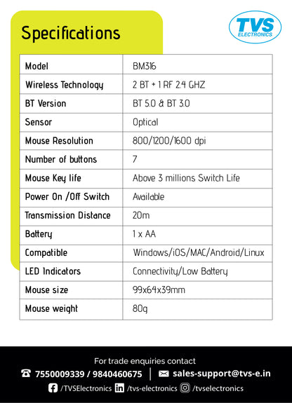 TVS BM316 BT Wireless Mouse TVS ELECTRONICS