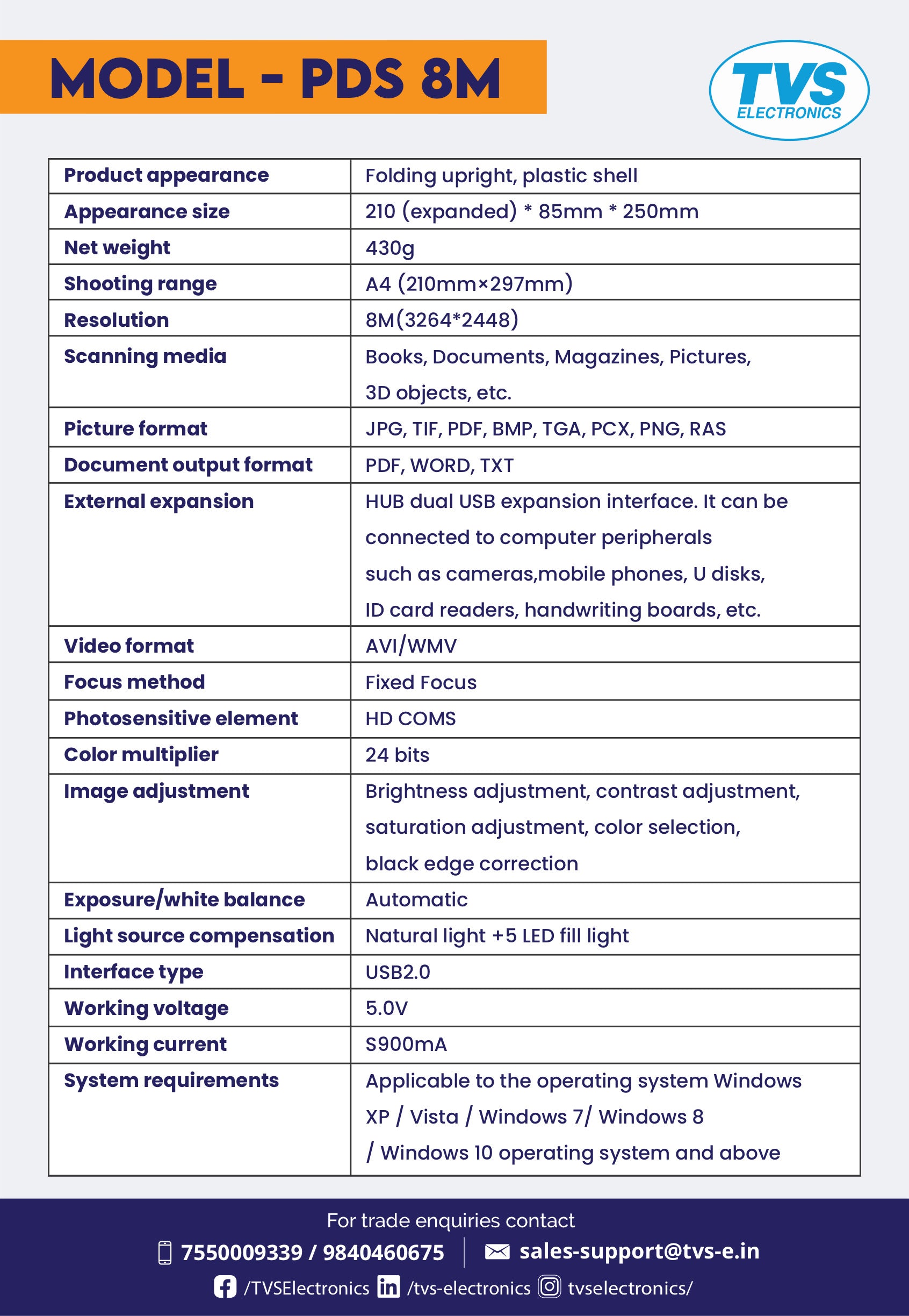 TVS Portable Document Scanner - PDS 8M TVS ELECTRONICS