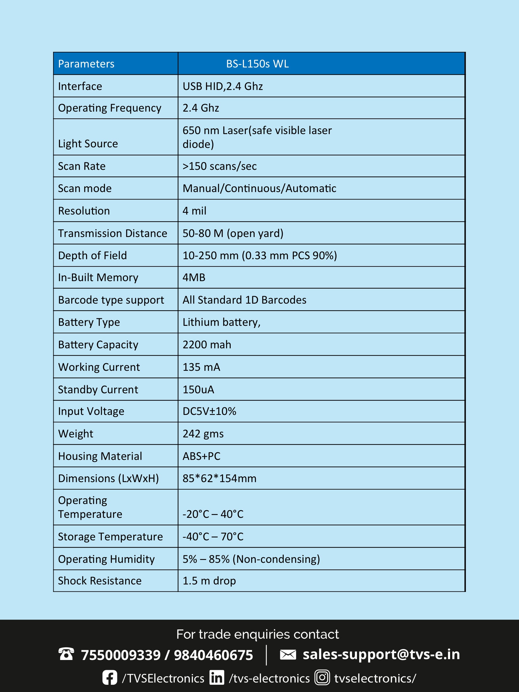 TVS Barcode Scanner BS-L150s WL TVS ELECTRONICS