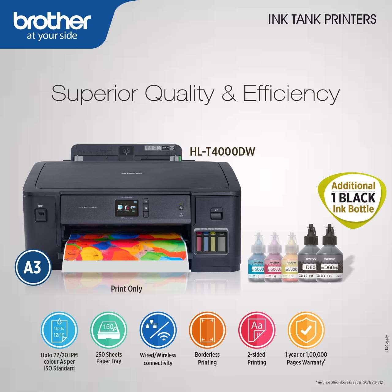 Brother HL-T4000DW - A3 Ink Tank Printer, Refill Ink Tank Wireless Duplex Print BROTHER