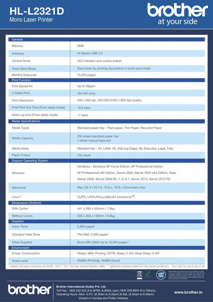Brother HL-L2321D-Compact, High Speed Laser Printer with Duplex BROTHER