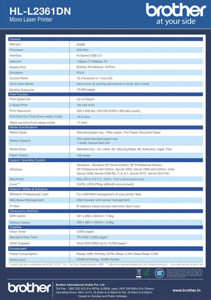 Brother HL-L2361DN Single Function Monochrome Printer BROTHER
