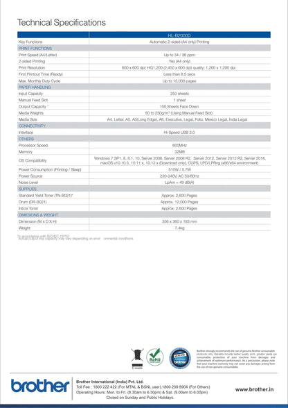 Brother HL-B2000D - Single Function Printer with Automatic 2-sided Printing! BROTHER
