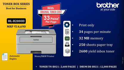 Brother HL-B2000D - Single Function Printer with Automatic 2-sided Printing! BROTHER