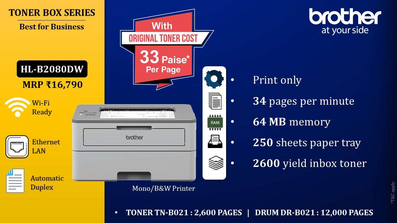 Brother HL-B2080DW - Single Function Printer with Automatic 2-sided Printing and Wireless Connectivity BROTHER