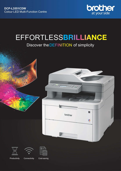 Brother DCP-L3551CDW: Wireless Colour LED 3-in-One, Duplex Mobile Print ADF BROTHER