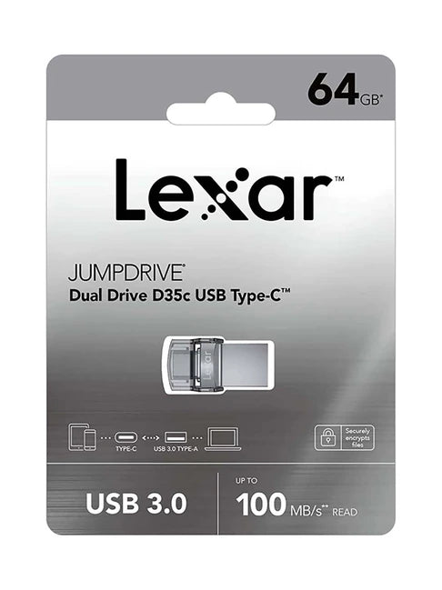 Lexar D35C 64GB USB 3.0 Dual OTG JumpDrive (Grey) Lexar