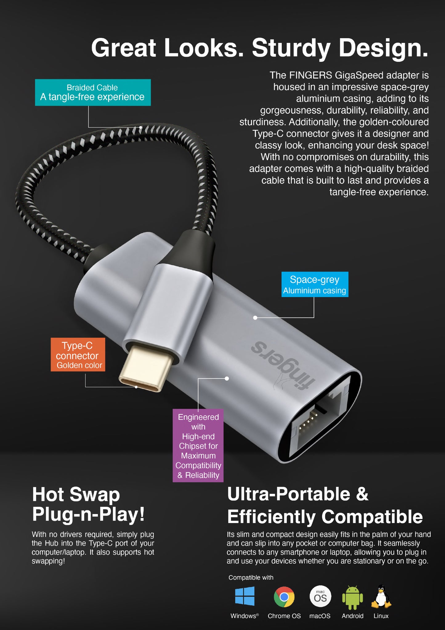 Fingers Gigaspeed(Type C to GigaLAN) Ethernet Adapter FINGERS