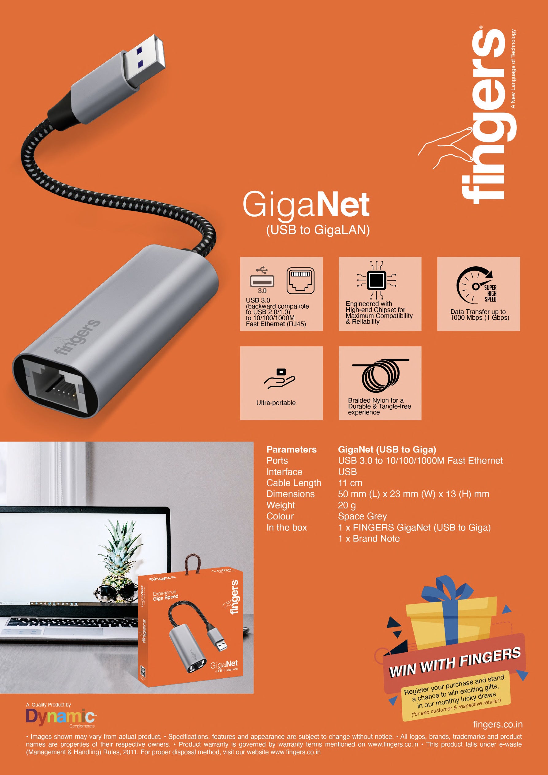 Fingers Giganet - USB to Giga LAN Ethernet Adapter FINGERS