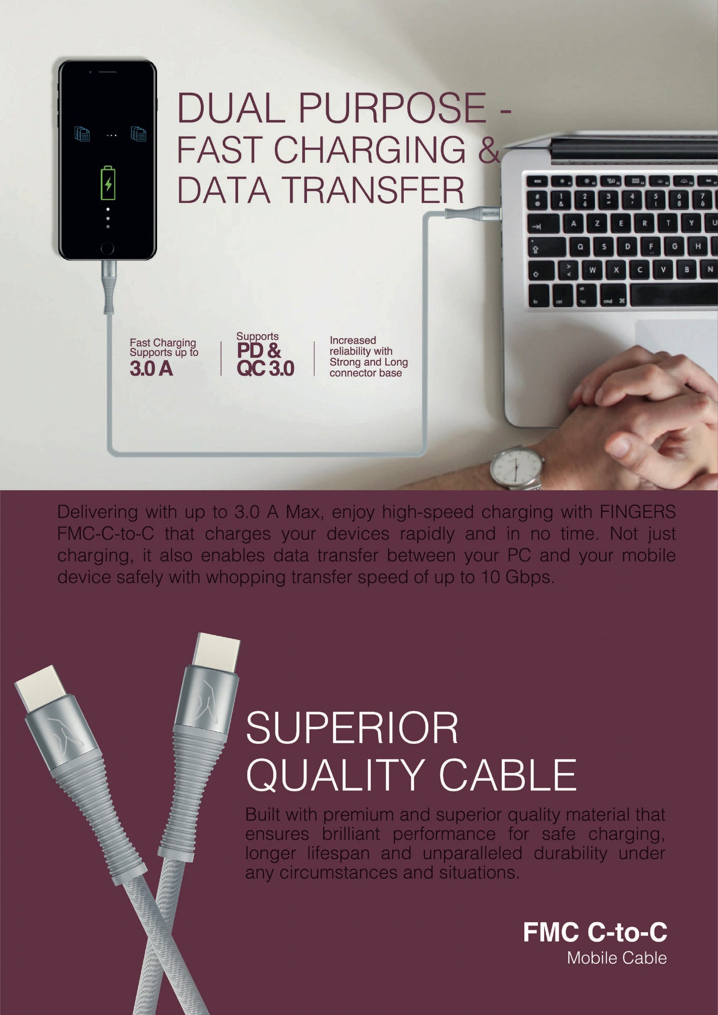 Fingers FMC-C-to-C (Type-C to Type-C Cable with Data Support) FINGERS