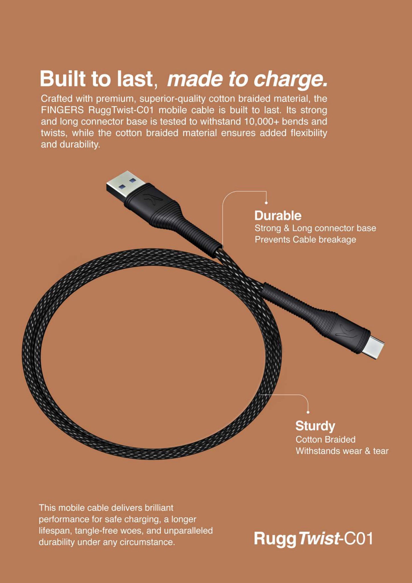 Fingers RuggTwist-C01 Mobile Charging Cable FINGERS