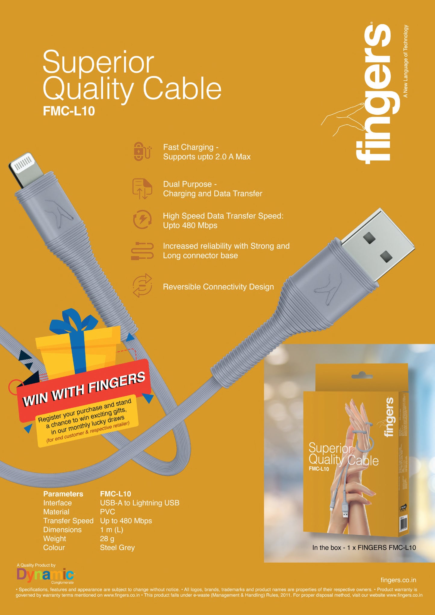 Fingers FMC-L10 Fast Charging Mobile Cable FINGERS